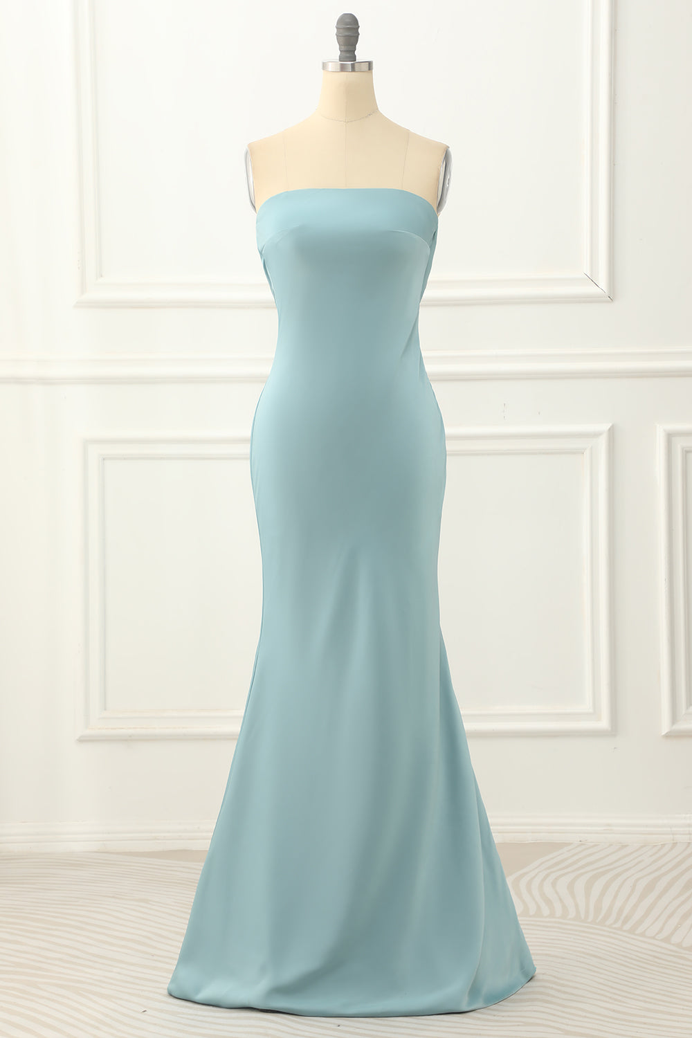 Blue Strapless Sheath Satin Prom Dress Formal Evening Dresses – kingbridals
