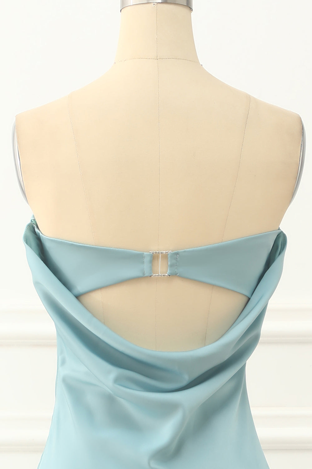 Blaues trägerloses Etuikleid aus Satin, formelle Abendkleider
