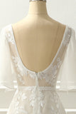 Ivory V Neck A Line Long Wedding Dress With Appliques Bridal Gowns with Lace