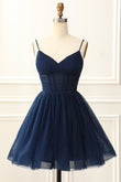 A Line Tulle Corset Navy Homecoming Dress Prom Cocktail Gowns Party Dresses