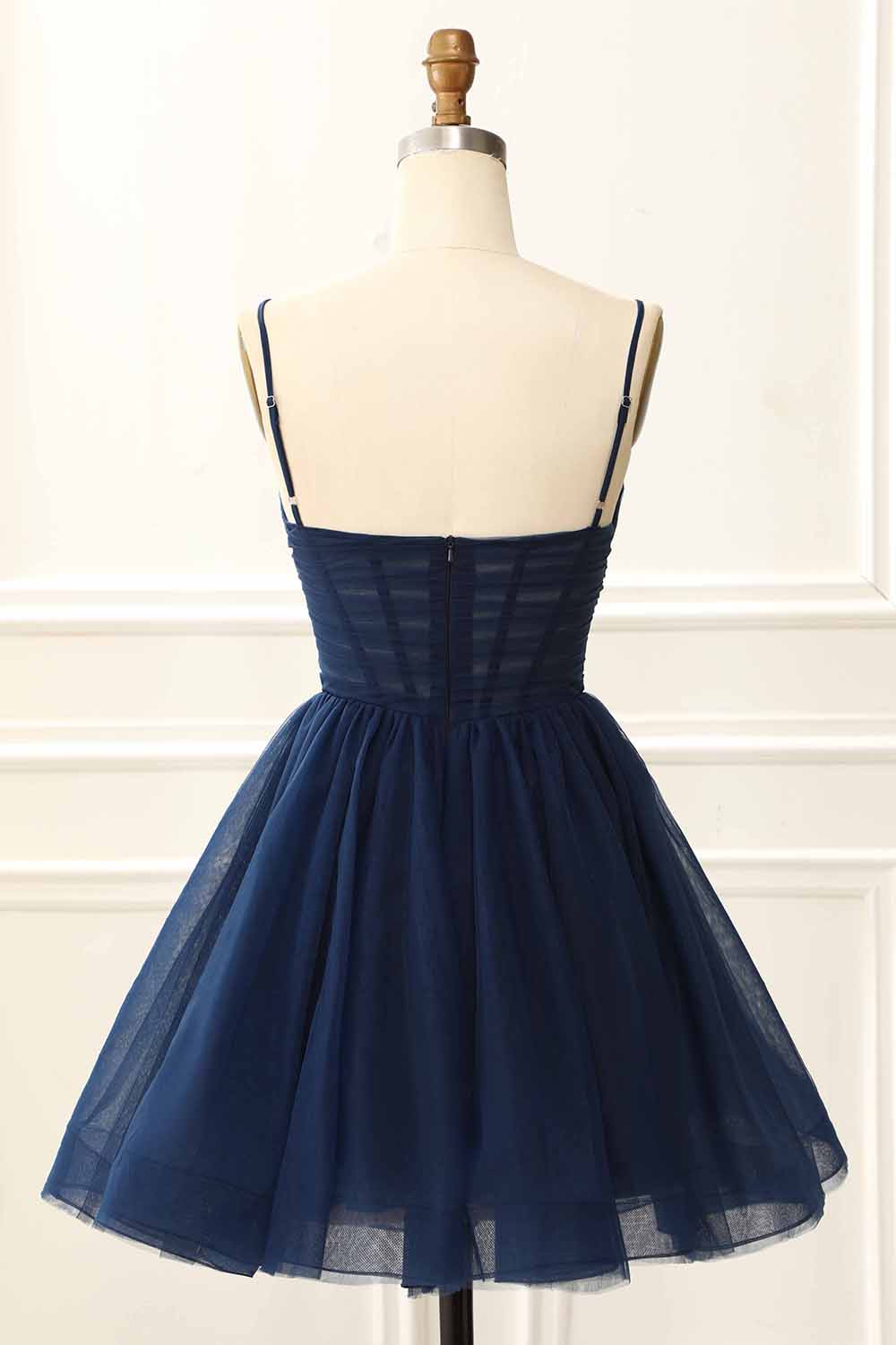 A Line Tulle Corset Navy Homecoming Dress Prom Cocktail Gowns Party Dresses