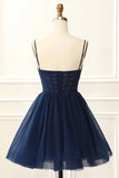 A Line Tulle Corset Navy Homecoming Dress Prom Cocktail Gowns Party Dresses