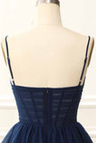 A Line Tulle Corset Navy Homecoming Dress Prom Cocktail Gowns Party Dresses