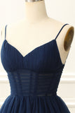 A Line Tulle Corset Navy Homecoming Dress Prom Cocktail Gowns Party Dresses