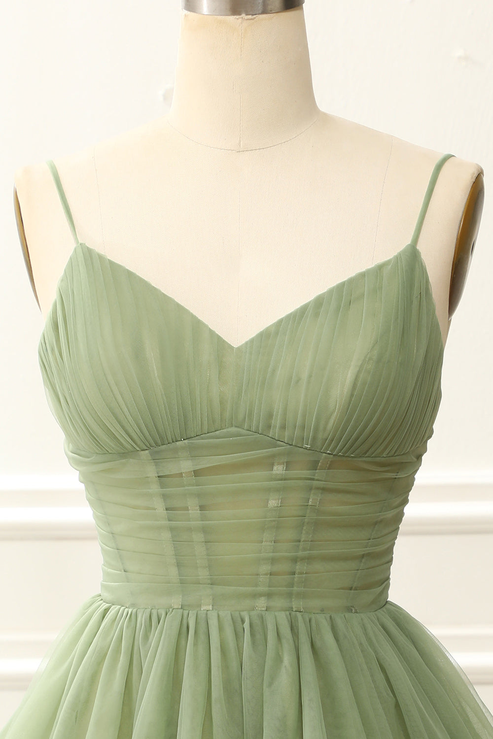 A Line Tulle Corset Sage Green Homecoming Dress Prom Cocktail Party Gowns
