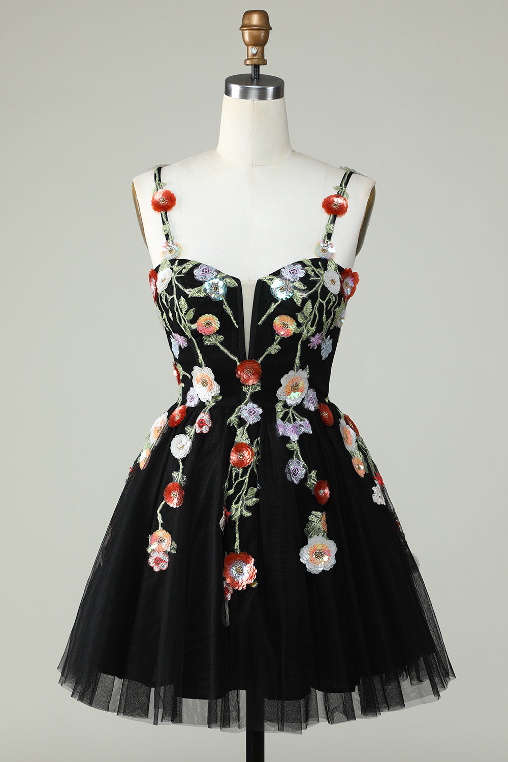 Champagne A Line Tulle Sparkly Homecoming Dress with Flowers Prom Cocktail Dresses