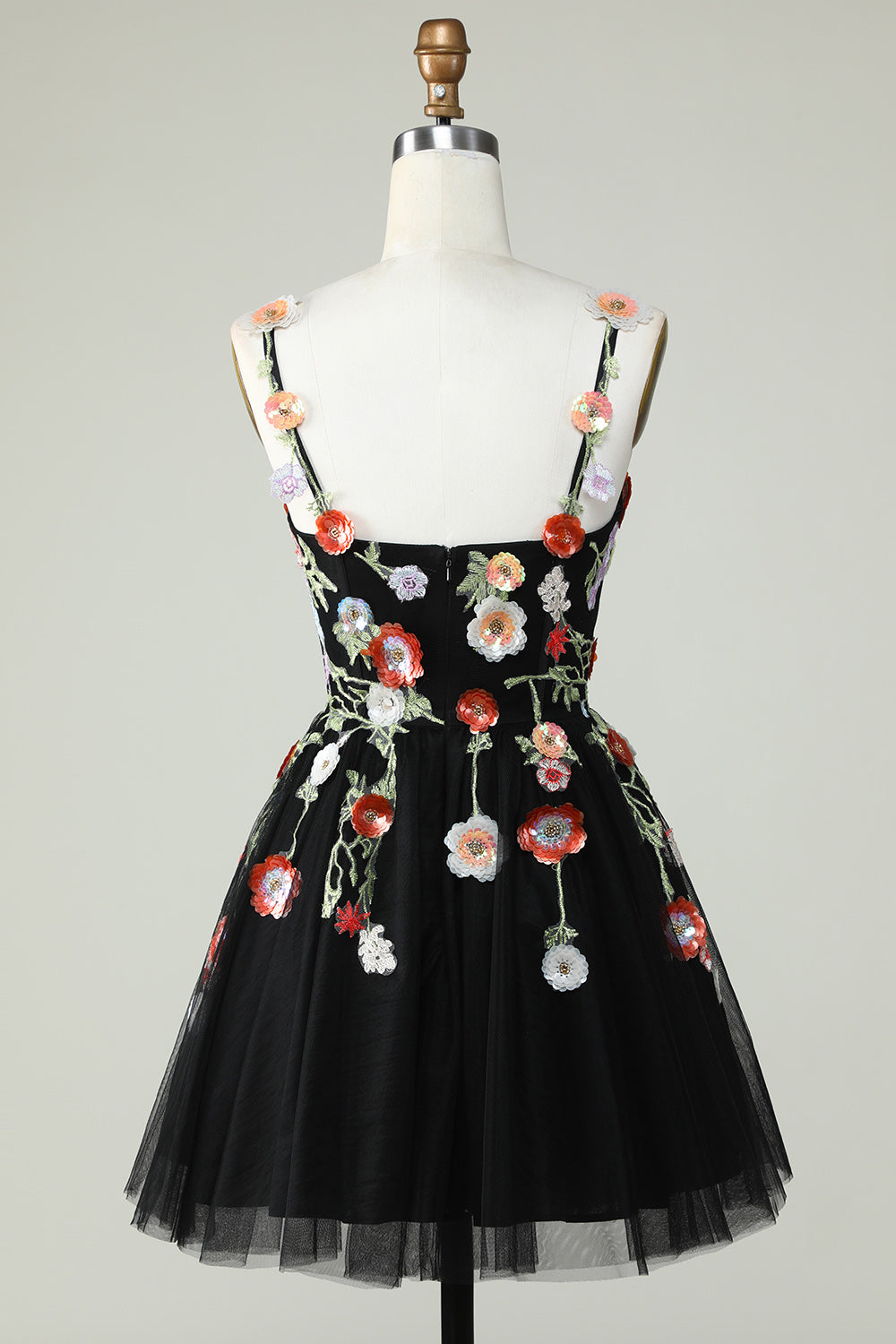 Champagne A Line Tulle Sparkly Homecoming Dress with Flowers Prom Cocktail Dresses