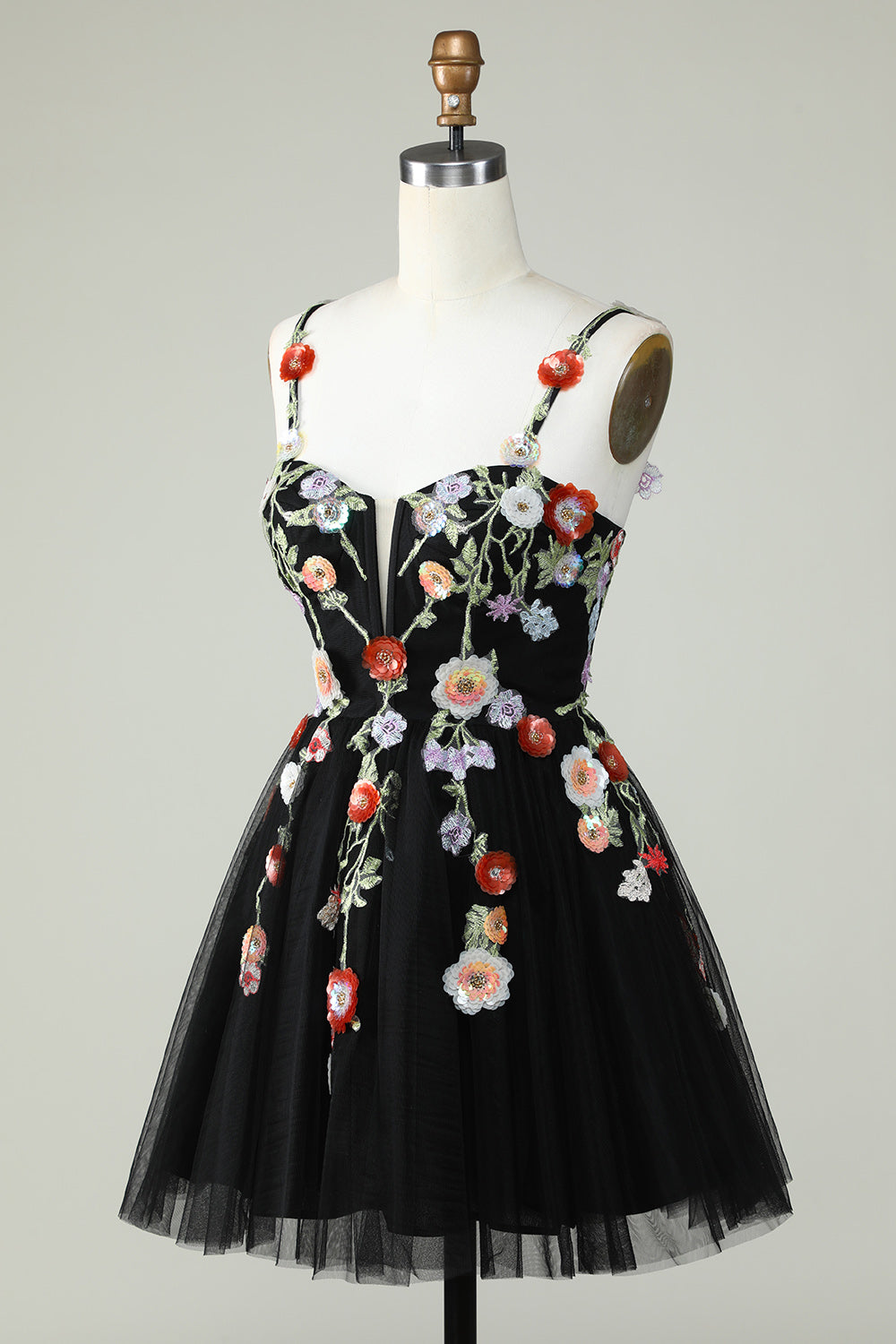 Green A Line Tulle Sparkly Homecoming Dress with Flowers Prom Cocktail Party Dresses
