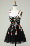 Green A Line Tulle Sparkly Homecoming Dress with Flowers Prom Cocktail Party Dresses