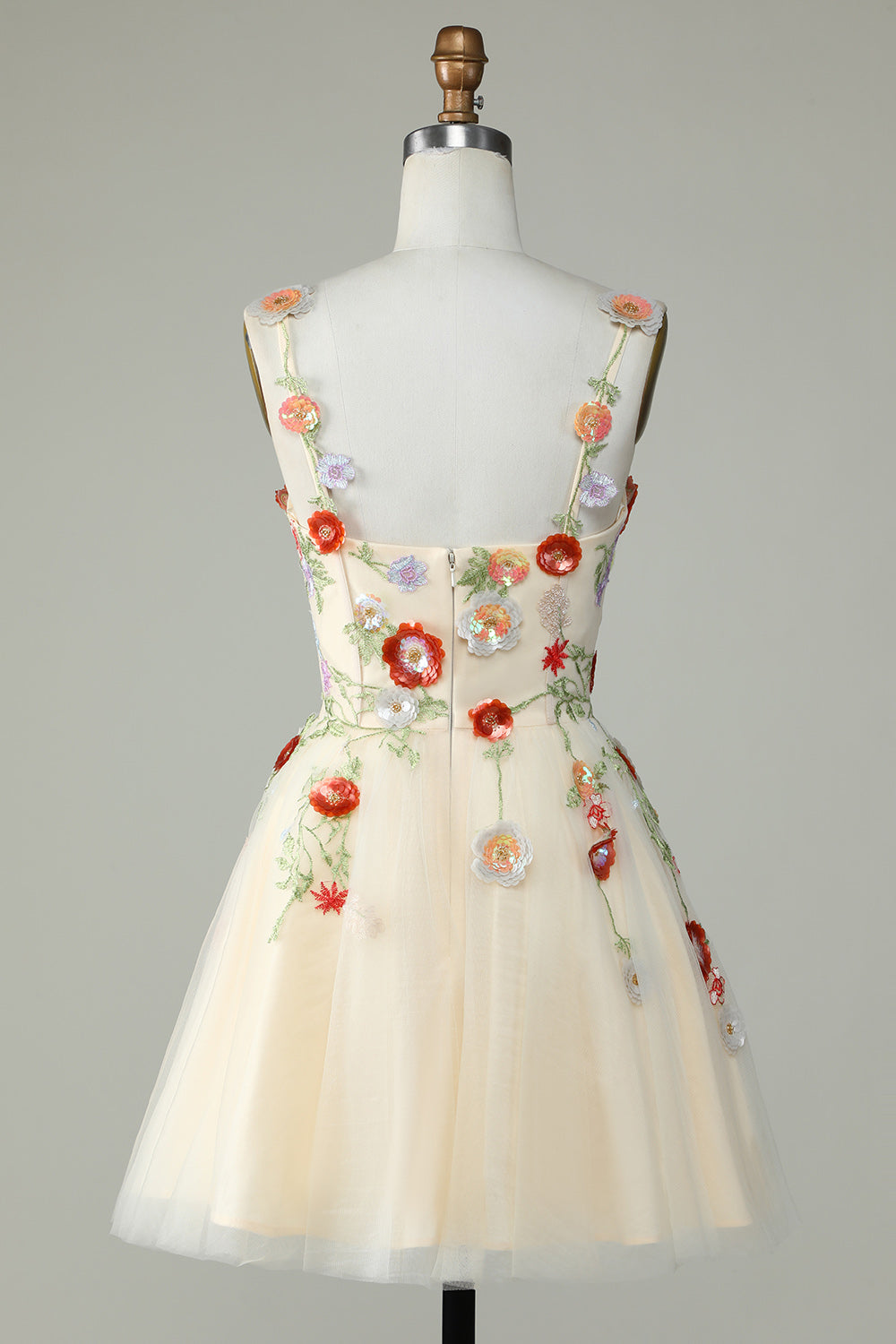 Green A Line Tulle Sparkly Homecoming Dress with Flowers Prom Cocktail Party Dresses