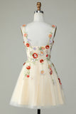 Green A Line Tulle Sparkly Homecoming Dress with Flowers Prom Cocktail Party Dresses