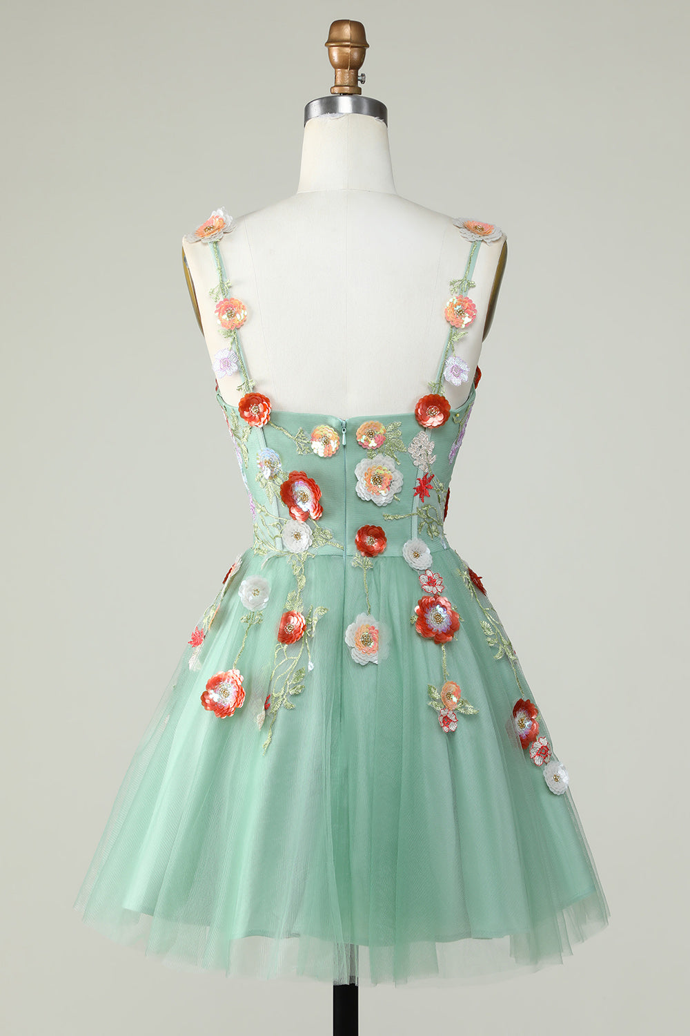 Champagne A Line Tulle Sparkly Homecoming Dress with Flowers Prom Cocktail Dresses