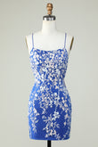 Royal Blue Spaghetti Straps Tight Homecoming Dress with Appliques Cocktail Prom Party Dresses