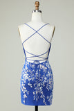 Royal Blue Spaghetti Straps Tight Homecoming Dress with Appliques Cocktail Prom Party Dresses
