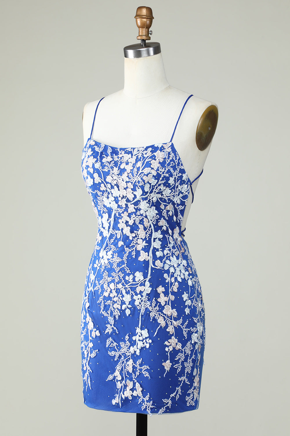 Royal Blue Spaghetti Straps Tight Homecoming Dress with Appliques Cocktail Prom Party Dresses