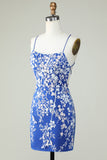 Royal Blue Spaghetti Straps Tight Homecoming Dress with Appliques Cocktail Prom Party Dresses