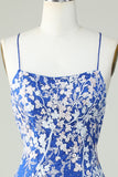 Royal Blue Spaghetti Straps Tight Homecoming Dress with Appliques Cocktail Prom Party Dresses