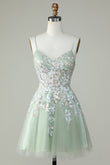 A Line Green Cute Corset Homecoming Dress with Appliques Prom Cocktail Dresses