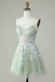 A Line Green Cute Corset Homecoming Dress with Appliques Prom Cocktail Dresses