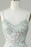 A Line Green Cute Corset Homecoming Dress with Appliques Prom Cocktail Dresses