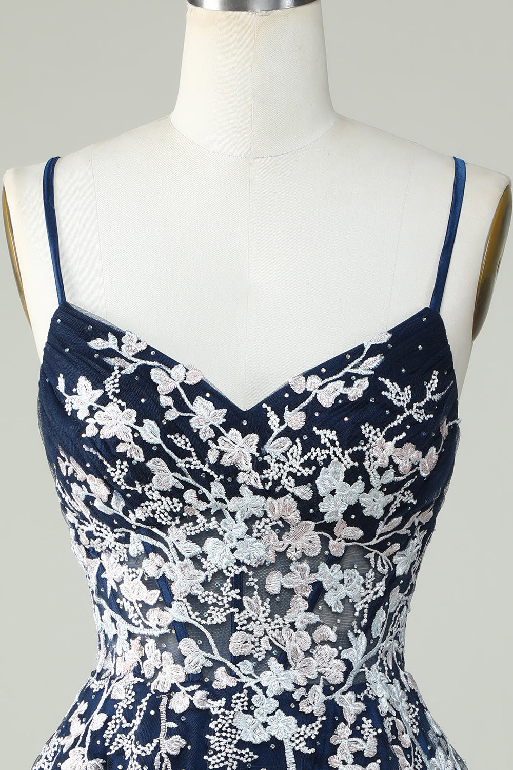 A Line Navy Corset Homecoming Dress with Appliques Cocktail Prom Dresses
