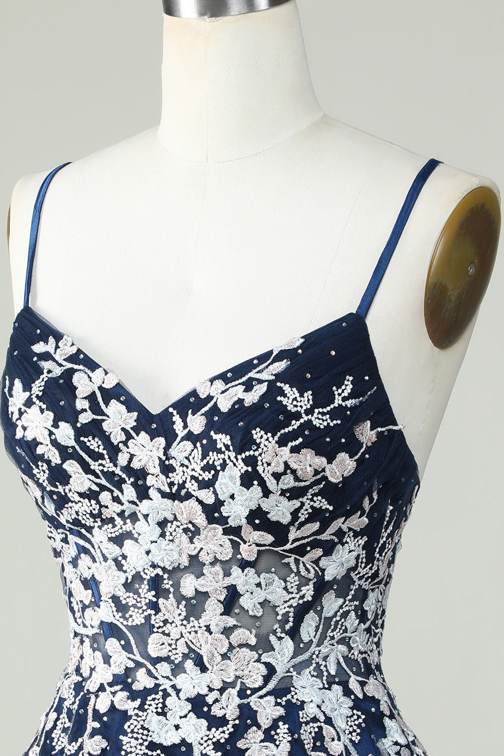 A Line Navy Corset Homecoming Dress with Appliques Cocktail Prom Dresses