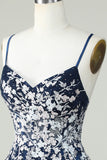 A Line Navy Corset Homecoming Dress with Appliques Cocktail Prom Dresses