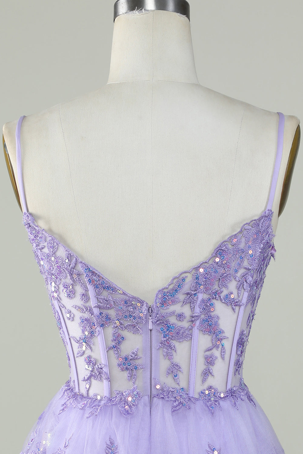 Sparkly Spaghetti Straps Sequins Purple Tiered Homecoming Dress Prom Cocktail Gowns