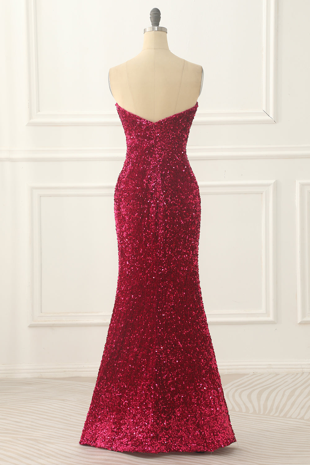 Hot Pink Pailletten Meerjungfrau Ballkleid mit Schlitz vorne Formelle Abendkleider