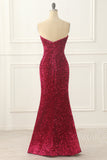 Hot Pink Pailletten Meerjungfrau Ballkleid mit Schlitz vorne Formelle Abendkleider