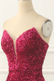 Hot Pink Pailletten Meerjungfrau Ballkleid mit Schlitz vorne Formelle Abendkleider