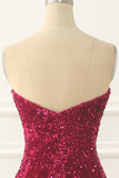 Hot Pink Pailletten Meerjungfrau Ballkleid mit Schlitz vorne Formelle Abendkleider