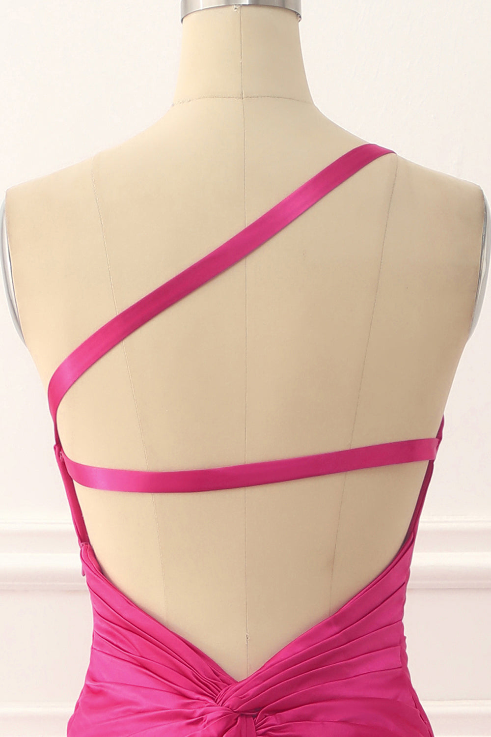 One-Shoulder Hot Pink Satin Rückenfreies Langes Ballkleid Formelle Abendkleider