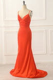 Orange Spaghettiträger Satin Langes Ballkleid Formelle Abendkleider