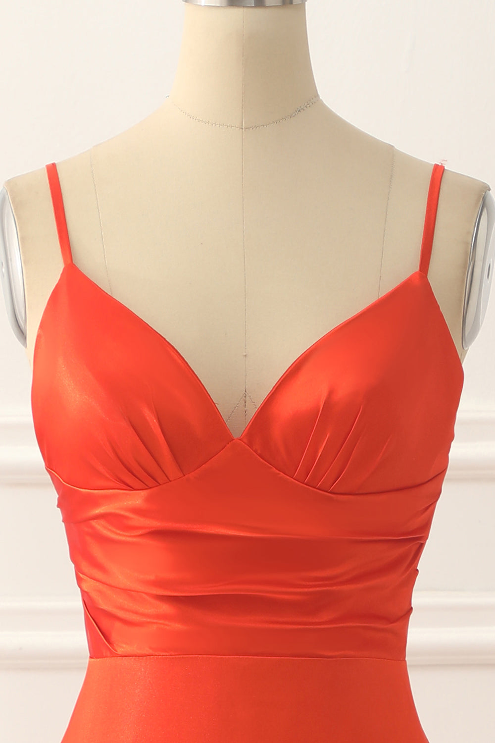 Orange Spaghettiträger Satin Langes Ballkleid Formelle Abendkleider