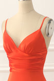 Orange Spaghettiträger Satin Langes Ballkleid Formelle Abendkleider