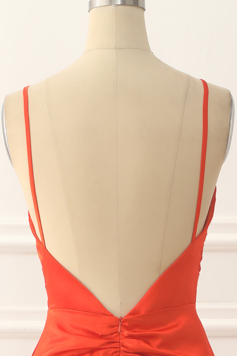 Orange Spaghettiträger Satin Langes Ballkleid Formelle Abendkleider