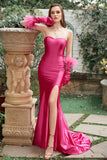 Fuchsia Satin Mermaid Prom Dress with Split Front Formal Evening Dresses