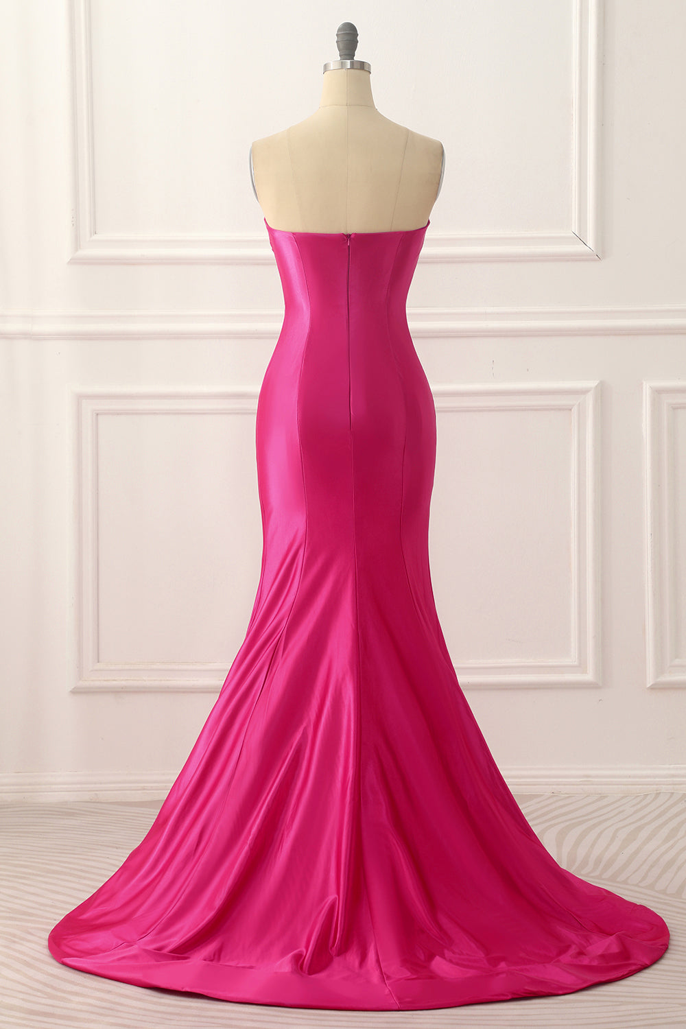 Fuchsia Satin Mermaid Prom Dress with Split Front Formal Evening Dresses