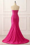Fuchsia Satin Mermaid Prom Dress with Split Front Formal Evening Dresses
