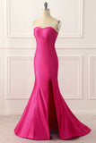 Fuchsia Satin Mermaid Prom Dress with Split Front Formal Evening Dresses