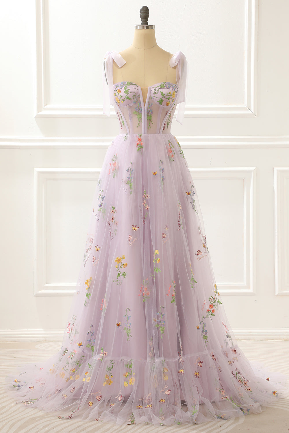 A-Linie Grau Blau Prinzessin Ballkleid Mit Stickerei Formelle Abendkleider