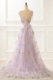 A-Linie Grau Blau Prinzessin Ballkleid Mit Stickerei Formelle Abendkleider