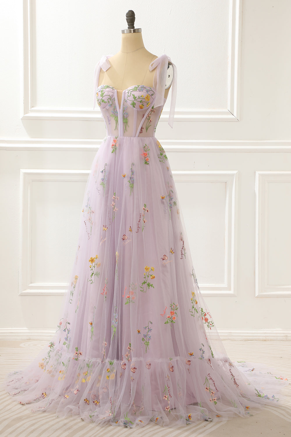 A-Linie Grau Blau Prinzessin Ballkleid Mit Stickerei Formelle Abendkleider