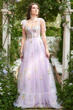 A-Linie Lavendel Prinzessin Ballkleid mit Stickerei Formelle Abendkleider