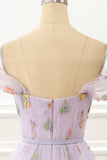 A-Linien-Tüll-Ballkleid mit schulterfreiem Lavendel und bestickten Abendkleidern