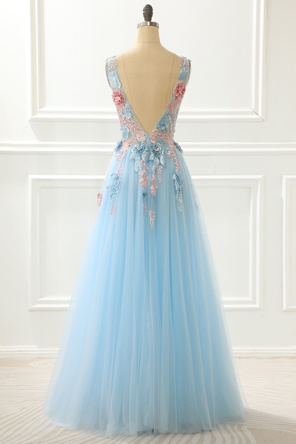 A-Linie Blau Prinzessin Ballkleid Mit Applikationen Formelle Abendkleider