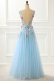A-Linie Blau Prinzessin Ballkleid Mit Applikationen Formelle Abendkleider