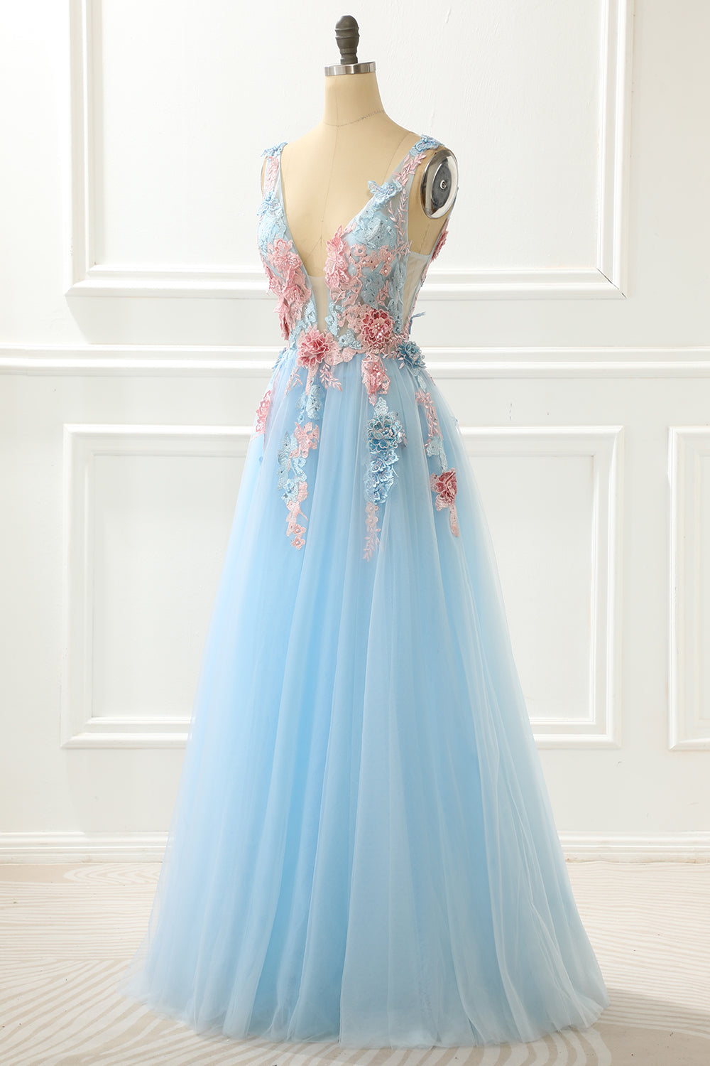 A-Linie Blau Prinzessin Ballkleid Mit Applikationen Formelle Abendkleider