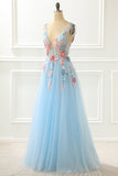 A-Linie Blau Prinzessin Ballkleid Mit Applikationen Formelle Abendkleider